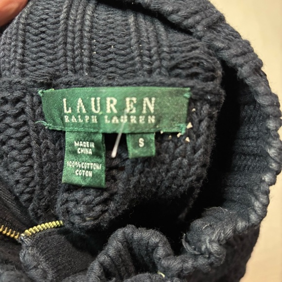 LAUREN RALPH LAUREN CABLE KNIT JACKET CARDIGAN SWEATER GOLD BUCKLES ZIP UP Sz Sm - Picture 3 of 6